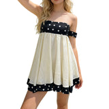 MQTIME  -  Women's Y2k Polka Dots Bubble Mini Dress with Choker Off Shoulder High Low Ruffle Hem Square Neck Flowy Swing Dresses