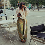 MQTIME  -  Women Camouflage Cargo Long Pants High Waist Wide Leg Drawstring Hem Baggy Trousers Autumn Casual Chic Vintage Streetwear