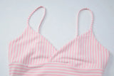 MQTIME  -  Sexy V-neck Striped Women's Tanks Chic Spaghetti Strap Waist-cinching Slim Fit Vest Elegant Summer Lady Daily Street Top