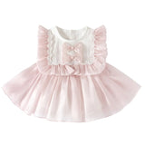 MQTIME  -  Summer Jumpsuits Newborn Girls Clothes Korean Cute Bow Sleeveless Mesh Pink Princess Bodysuits & One-Pieces Baby Clothing B088