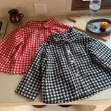 MQTIME  -  Spring New Children Long Sleeve Shirts Cotton Loose Girls Embroidery Plaid Shirts Baby Casual Lapel Tops Kids Clothes