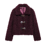 MQTIME  -  Winter Plush Warm Windproof Women's Coat Fashion Turndown Collar Single Breasted Short Coats Women Simple Casual Outerwears