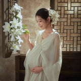 MQTIME  -  Women Maternity Dress for Photography Retro White Elegant V-neck Long Dress Pregancy Clothes for Studio Photo Shooting Clothing