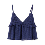  MQTIME  -  y2k Women Ruffle Tops Summer Clothes Solid Color V Neck Hollowed Flower Spaghetti Strap Backless Camisole Streetwear