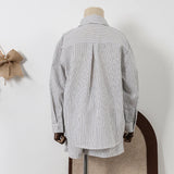  MQTIME  -  Children's Cotton Linen Buttons Black And White Striped Suit Autumn New Boys And Girls Long-Sleeved Shirt Drawstring Shorts Sets