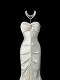MQTIME  -  White Evening Dress Sleeveless Slim Fishtail Satin Strapless Sweetheart Neckline Celebrity Bridal Banquet Gown