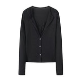  MQTIME  -  Solid Cotton Knitted Cardigan Spring V-Neck Single Breasted Preppy Style Long Sleeve Sweater Women Vintage Cute Y2k Tops