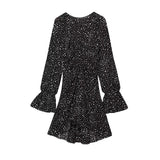 MQTIME  -  Casual Black Polka Dot Printed Mini Vestido Women Round Neck Long Sleeve Pleated A-line High Waist Dresses Lady Street Wear