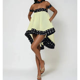 MQTIME  -  Women's Y2k Polka Dots Bubble Mini Dress with Choker Off Shoulder High Low Ruffle Hem Square Neck Flowy Swing Dresses