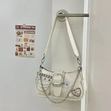  MQTIME  -  Retro American Style Y2k Metal Rivets Large Capacity Armpit Bag Super Cool Pu Pink Storage Bag Women Bags Single Shoulder Bag