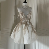 MQTIME  -  Women's Evening Dress Sparkly Sequin Beaded Spaghetti Straps Sweetheart A‑Line Prom Party Gala Mini Cocktail Gown