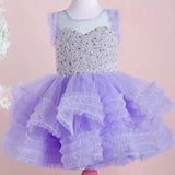 MQTIME  -  White Flower Girl Dresses Tulle Tiered Pearls With Bow Sleeveless For Wedding Birthday Party Banquet Princess Gowns