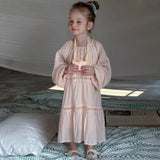 MQTIME  -  Spring Children Toddler Girls New Elegant Lace Dress Sweet Princess Solid Color Cotton Long Dress Kids Baby Ruffle Dress