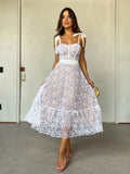 MQTIME  -   Summer New Elegant Lace Women's Dresses Fashion Lace-up Embroidery Dress Sexy Party Gown Chic Women Clothing Vacation Robes