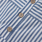  MQTIME  -  Children's Cotton Linen Striped Short-Sleeved T-Shirt Summer New Boys And Girls Round Neck Buttons Daily Casual Tops
