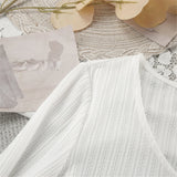 MQTIME  -  Laced up Long Sleeve White Nightwear Spring Autumn Pajamas Lounge Wear Women's Home Clothes Casual Sleepwear Home Wear D422