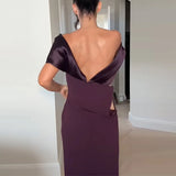 MQTIME  -  Fashion Slim One Shoulder Party Dress Women Sexy Stitching Satin High Waist Silk Dress Elegant Contract Color Long Dress