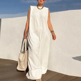 MQTIME  -  Casual Women's O-Neck Sleeveless Wide Leg Romper 2025 Spring Festival Office Jumpsuit Elegant Solid Wide Leg Pants One Piece