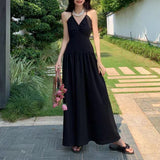 MQTIME  -  Casual Dress Backless Dress Daily Casual Wear Solid Pattern V Neckline Daily Wear Microelasticity Backless Dress