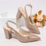 MQTIME  -  Sexy Pointed Toe Thick High Heel Slingback Pumps Women Summer Luxury Patent Leather Buckle Pumps Woman's Black Office Shoes