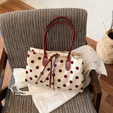  MQTIME  -  Women Polka Dot Canvas Tote Bag Long Top Handles Daily School Shopping Shoulder Bags New Trend Fashion Handbag Unbranded