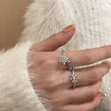Mqtime  Rotatable Snowflake Zircon Ring Fashion Design Personality Anxiety Fidget Rotating Finger Ring Female Jewelry Wholesale