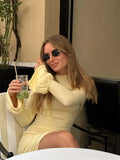 MQTIME  -  Sexy Women's Autumn and Winter New Flared Double Pleated Skirt Long Sleeve Slim Knit Short Skirt