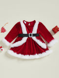 MQTIME  -  Cute Toddler Winter  with Faux Fur Trim and Bow Detail - Stylish Round Neck Long Sleeve Velvet Romper Dress for Baby
