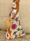 MQTIME  -  Printed Letter Vest Top Skirt Sets Women 2 Pieces Sleeveless Backless Short Tank A-line High Waist Long Skirts 2025 Summer Chic