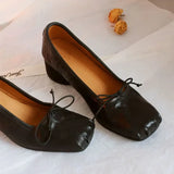 MQTIME  -  Fashion Square toe Bowknot Soft Leather Women Pumps Spring Summer Ballet Style Thick High heels Casual Chunky Loafer Shoes