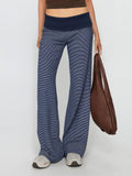 MQTIME  -  Ladies Striped Patterned Relaxed Fit Trousers with Elastic Waistband and Straight Leg Design for Casual Street Style Wear