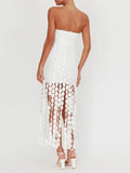 MQTIME  -  Strapless Party Gowns for Women 2025 Summer Sexy Tasseled Bodycon Mini Dress Solid White Skinny Evening Dresses