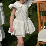 MQTIME  -  New Summer Baby Girls Princess Dresses Lace Embroidery Ruffles Sleeve Children Cute White Dress