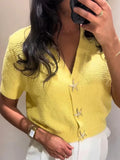 MQTIME  -  Knit Solid Women's Cardigan Fashion Loose Single-breasted Short Sleeve Female Sweater Summer V Neck Lady Knitwear 2025