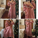 MQTIME  -  French Retro Floral Print Nightgown 100% Cotton Women's Sleepwear Summer Loungewear