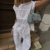 MQTIME  -  Summer Fashion Simple Sleeveless Top Loose Wide Leg Pants Casual Set 2025 New Product