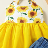 MQTIME  -  2Piece Summer Girls Boutique Clothes Fashion Cute Flowers Sleeveless Baby Tops+Denim Shorts Luxury Kids Clothing Set