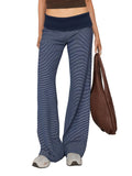 MQTIME  -  Ladies Striped Patterned Relaxed Fit Trousers with Elastic Waistband and Straight Leg Design for Casual Street Style Wear