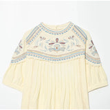  MQTIME  -  Embroidered Women Short Set Linen Blend Pleated Short Sleeve Top Elastic Waist Shorts Casual Loose Beach Vacation Two Piece Set