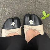 MQTIME  -  Womens Comfort Soft Leather Flat Single Shoes Spring Fresh Style Color Block Toe Separation Pig Hoof Knot Mary Janes