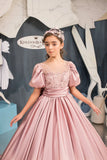 MQTIME  -  Pink Satin Flower Girl Dresses For Wedding Bow Back Kids Party Girls Pageant Dresses Baby Girl Birthday Prom Gowns