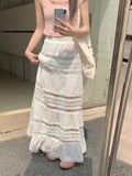 MQTIME  -  Lace Maxi Skirts Women Tiered White Skirt with Flounces Summer Hawaiian Style Long Ruffle Skirt Bohemia Dress Coquette