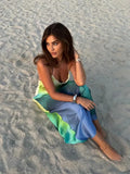 MQTIME  -  Women's Summer Boho Cami Long Dress Gradient Color Spaghetti Strap V-Neck Backless Beachwear Party Maxi Sundress