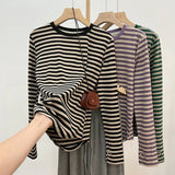 Mqtime Purple Black Autumn Long Sleeve Maternity O-Neck Nursing Top Breastfeeding Striped Shirt Postpartum Woman Zip Fly Lactation Tees