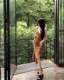 MQTIME  -  Knitted Cover Up Beach Elegant Solid Sexy See Through Bodycon Maxi Dress Flared Long Sleeves Bikinis Cover-ups For Women