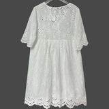 MQTIME  -  Womens Sexy Hollow Out Embroidery Lace Dress Spring Autumn Jacquard Crochet Party Dress Elegant V-neck Tie-up Loose Mini Dresses