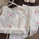 MQTIME  -  Fashion Baby Girl Princess Floral Cotton Clothes Set Vest+Pant 2PCS Infant Toddler Child Flower Clothing Set Baby Clothes 1-7Y