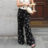 MQTIME  -  Women's Fashion Polka Dot Wide Leg Pants High Waist Flare Hem Commuting Casual Streetwear Trousers New Women Pants