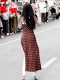 MQTIME  -  Fashion Street Dress Women Polka Dot Print Patchwork Lace High Slit v-Neck Sleeveless Street Party Classic Vestidos