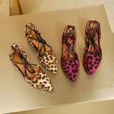 MQTIME  - 2024 New Sexy Leopard Single Shoes Women Pointed Shallow Mouth Buckle Hollow Shoes Flats Zapatos De Mujer 41-43 Large Size